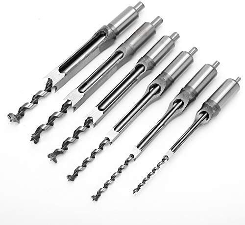 Trapano piazza-foro, 6 pezzi trapano foro quadrato Mortasatrice scalpello set,set punte a scalpello per mortasatrice per lavorazione del legno, 6 Dimensioni(6.35mm,8mm,9.5mm,12.7mm,14mm,16mm)