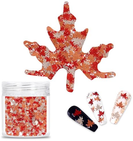 Laza Chunky Glitter Autumn Leaves Nail Art Sequin Flake Leaf Shaped Red Orange Mixed DIY Design Confetti for Decoration Festival - Maple