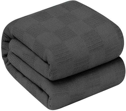 Oakias 100% Cotton Blanket - King Grey, 350 GSM, 90 x 108 Inches, Soft & Thermal, Lightweight, Breathable & Durable, Summer Blanket for Bed, Couches & Living Room