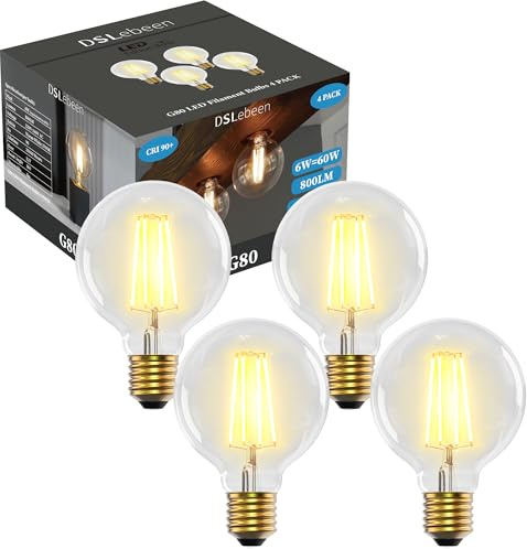 DSLebeen G80 E27 Edison Screw Bulb 6W 800lm, Warm White 2700K Non-Dimmable | G80 E27 LED Bulb(diameter 80mm), Non-Dimmable, High Bright 800LM 6W, Warm White 2700K, Clear Glass, High CRI 90+