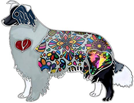 WEVENI Emaille Strass Border Collie Hund Brosche Pins Schmuck für Frauen Mädchen Kleid Schal Zubehör Geschenk (Schwarz)
