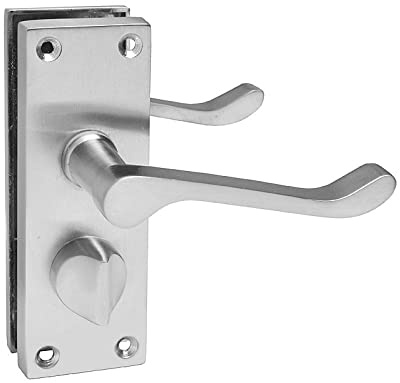 HANDLESTORE Victorian Scroll Bathroom Door Handles – Polished Brass Lever Handle with Thumbturn Lock & Backplate – Privacy Internal Door Handles with Screws (Satin Chrome)