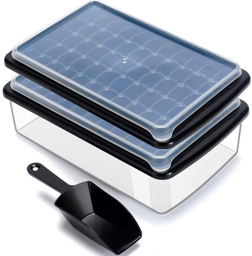 Ice Cube Tray with Lid And Bin for Freezer - 2 * 55 Nugget Ice Maker Tray, Cocktail Coffee Ice Mold for Easy Release Small Cubes, with Ice Container Scoop, Flexible Durable Plastic, BPA Free