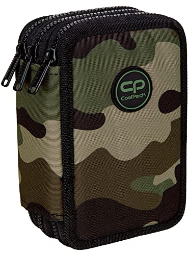 CoolPack 3-Fach Mäppchen Federmappe Federtasche XXL Federtasche Federmappe 3-Fach Schulstiftetui, dreifaches Federmäppchen 44-teilig gefüllte Schüleretui 3-stöckig Motiv: Moro, Soldier, Khaki, E67572