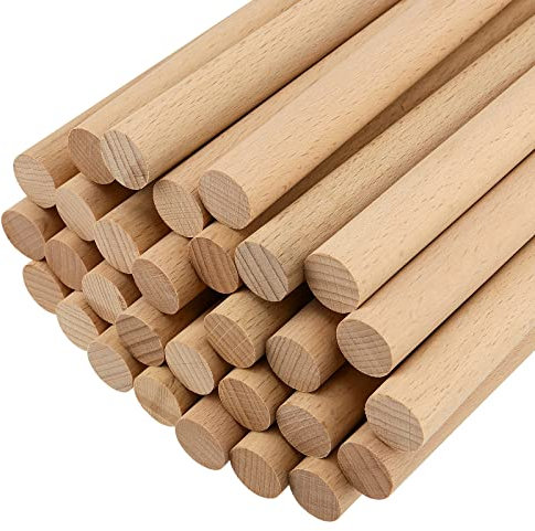 ZOENHOU 30 Pack 30cm x 15mm Round Wood Dowels, Unfinished Wooden Dowel Sticks, Beech Wood Craft Sticks Dowel Rods for Wood Carving, DIY, Art