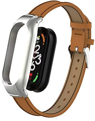 nuosiweilang Kompatibel Für Xiaomi Mi Band 7 Armband,Sport Leder Uhrenarmband Armband Ersatzarmband Für Mi Band 7 Männer und Frauen,Braun