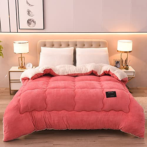 CXLT Verdickte Quilt Bettdecke Queen King Luxus doppelseitig Milchsamt/Arktis-Fleece 3-lagig Gesteppte Steppdecke weich hält warm Doppel Einzelbett Herbst-Winter-Steppdecke,Pink-200X230cm-5kg