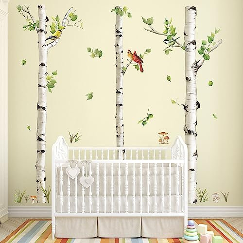 decalmile Wandtattoo Baum Birke Groß Wandaufkleber Birkenstämme Baum Weiß Vögel Wandsticker Kinderzimmer Schlafzimmer Wohnzimmer Wanddeko