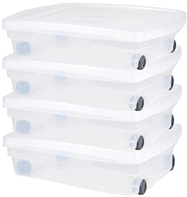 Ondis24 Unterbettbox mit Rollen und Deckel Aufbewahrungskiste aus Kunsttoff stapelbar transparent 40 Liter 68 x 48 x 17,5 (H) cm 100% recyclebar (4)