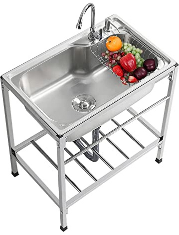 Waschbecken Küche 304 Küchenspüle 1 Becken, Spülbecken Küche Spüle Edelstahl Sink, Gartenwaschbecken Freestanding, Solide Langlebig Bar Sinken Singleküche Edelstahltisch Multifunktionswaschtisch