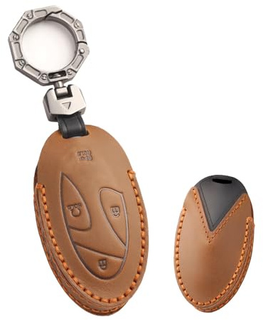 ontto Leather Key Case Car Key Fob Cover Fit for Hyundai 2023 Azera Grandeur GN7 Ioniq 6 Kona EV Smart Remote Keyless Entry,Full Protection Durable Key Holder Bag Brown