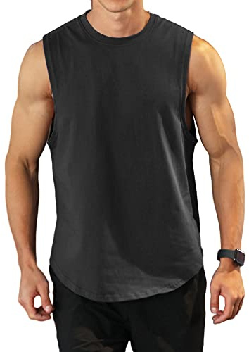 Hombres Entrenamiento Culturismo Camiseta sin Mangas Entrenamiento Deportivo Gimnasia Camiseta sin Mangas algodón Corte sin Mangas músculo Camiseta Negro M