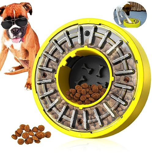 Pet Puzzle Slow Feeder Bowl,Dog Treat Puzzle Feeder,Interactive Enrichment Toys,Pups Slowly Food Dispenser Dogs Treat Dispensing for Dogs Boredom,Training,Feeding for Small Medium Large Dogs (Yellow)