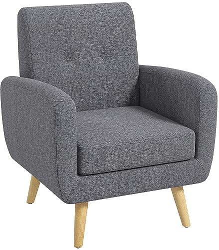 HOMCOM Einzelsessel Relaxsessel Polstersessel mit Leinenoptik, Fernsehsessel im Moderndesign, Armlehnensessel mit Sitzkissen, Holzbeine, für Wohnzimmer, Schlafzimmer, Hellgrau