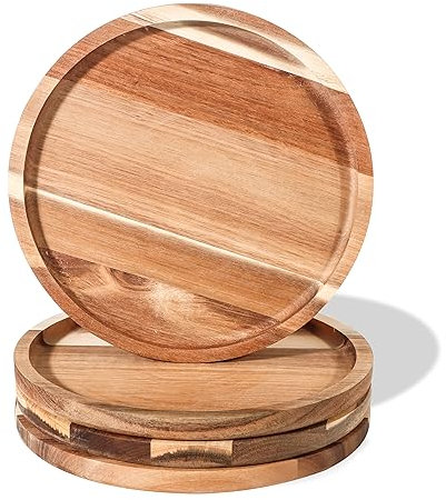 Trademark Innovations Wooden Plate Set 11 Inch Acacia Wood Plates Wood Dinner Plates (Set of 4)
