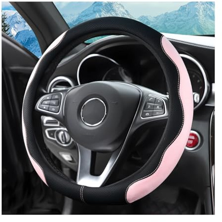 zipelo 14.5-15 Car Steering Wheel Cover, Auto Interior Wheel Protector with Durable Soft Breathable Anti-Slip Linging Leather, Universal for Vehicles Trucks SUVs Accessories for Men Women (Pink)