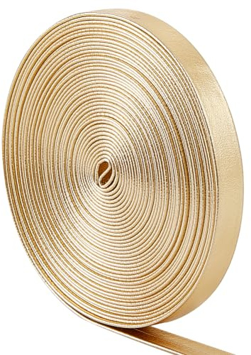 Gorgecraft 5mX8mm Cinghie di Cuoio Metallizzate Dorate Cordoncino di Cuoio Piatto Lucido Spogliarellista In Pelle Pu Lucida Stringhe di Perline Nastro Artigianale Strisce Biadesive Forniture Finte