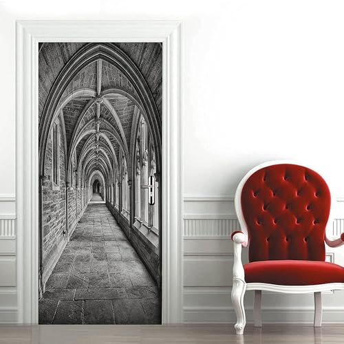 Türtapete Schwarz-Weißer Retro-Gebäudekorridor 95 X 215 Cm Selbstklebend Türposter 3D Türaufkleber Fototapete 3D Effekt Türfolie Wandtattoo Wandbild - Diy Wohnzimmer Schlafzimmer Büro Wohn -7K6P7Q8U4M
