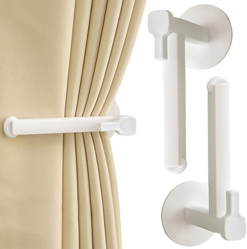 Ganchos de Cortina Auto Adhesivos, Ganchos de espesas de la Cortina, Ganchos de Cortina Auto Adhesivos en Forma de 2 PCS L, telescópico ＆ 90 ° Ajustable Cortina Compañera, portavasos de plástico para