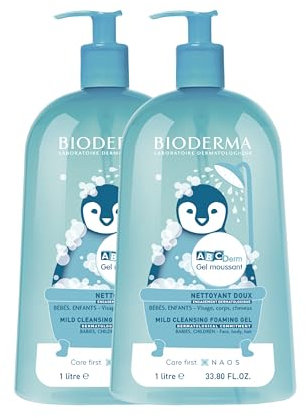 Limpiador espumoso suave ABCDerm | Respeta el equilibrio de la piel y el cabello | Piel y cabello suaves | Para Cuerpo, Rostro y Cabello | Juego de 2x1L