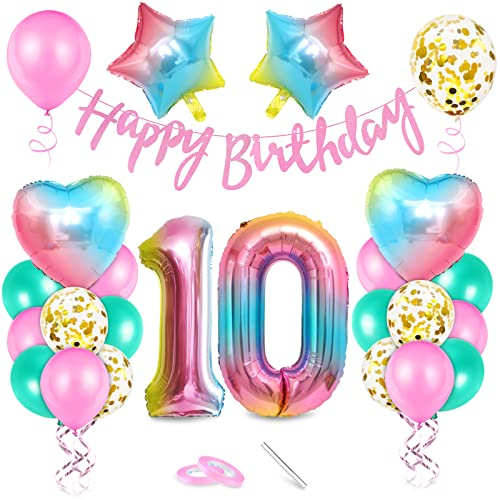 Luftballon 10. Geburtstag Rosa, Geburtstagsdeko 10 Jahr, Ballon 10. Geburtstag, Riesen Folienballon Zahl 10, Happy Birthday Folienballon 10, Ballon 10 Deko zum Geburtstags Mädchen