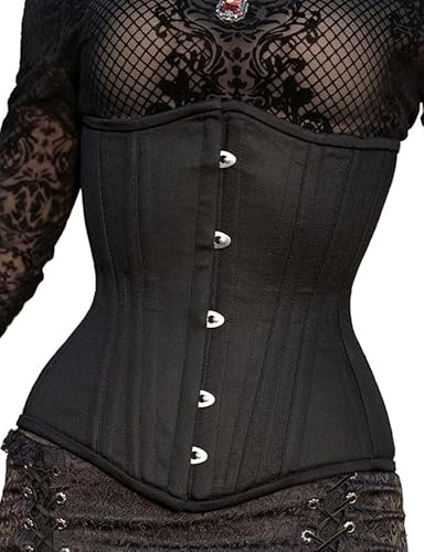SLIMX Black Corset Underbust Hourglass Double Steel Boned Waist Trainer for Women Plus Size Heavy Duty Open Cup Corset Curvy Shapewear