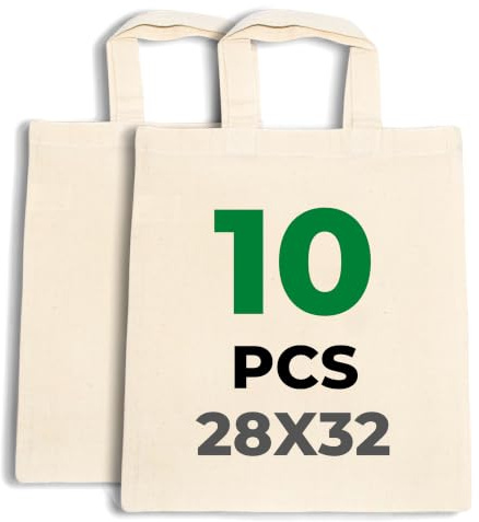 K2 TEXTIL 10 | 15-pack premium bomullspåse, tygväskor för målning, tygpåse med korta handtag, otryckt, garnväska, presentpåse, jutepåse medium, Oeko-TEX® certifierad, Beige, Medium, 28 x 32 cm