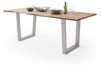 möbelando Baumkantentisch >Calabria< in Akazie Natur lackiert - 160x76,5x90 (BxHxT)