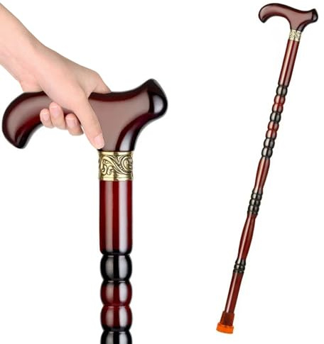 SKINCATE Bastón de madera de caoba hecho a mano para personas mayores, ligero, ergonómico, antideslizante, duradero (color: A, tamaño: 80 cm)