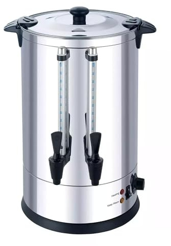 CVS Stainless Steel Electric Catering Urn 13.9 Liter 1650 Watt - Water Boiler - Tea Urn Kettle - Water Level Indicator - Anti-drip Tap - Temperature Control - Commercial Coffee Urn (13.9 Liter)