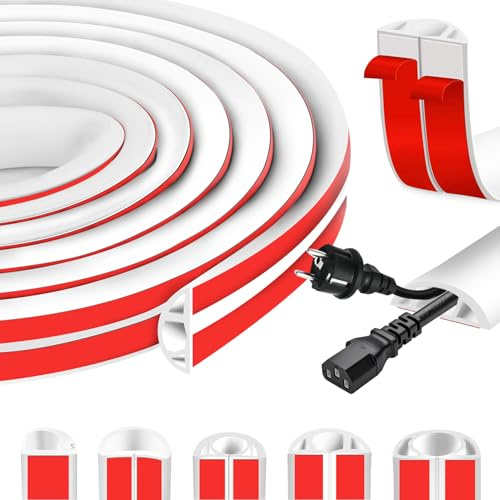 Kabelkanäle Weiß Selbstklebend Kabel Verstecken Wand D25mmx2m | Kabelleiste Kabelbrücke Boden Kabelabdeckung Halbrund Kabelschacht Fußboden PVC Flexibler Bodenkanal für Kanalschutz