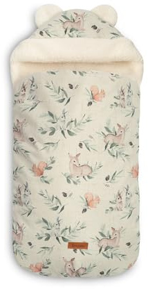 SENSILLO - Fußsack Kinderwagen - Baby Fußsack Winter - für Babywanne, Babyschale, Buggy - für Kinder 0-18 Monaten - mit Reißverschluss, Gurtöffnungen, wasserabweisendem Stoff - Hirsch
