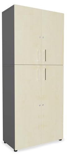 Eigentlich Aktenschrank Holz B80xT40cm, Stabiler Büroschrank in versch. Größen und Farben, Mehrzweckschrank abschließbar, Büromöbel (Korpus Anthrazit, Front Ahorn, 5OH - 80x40x188cm)