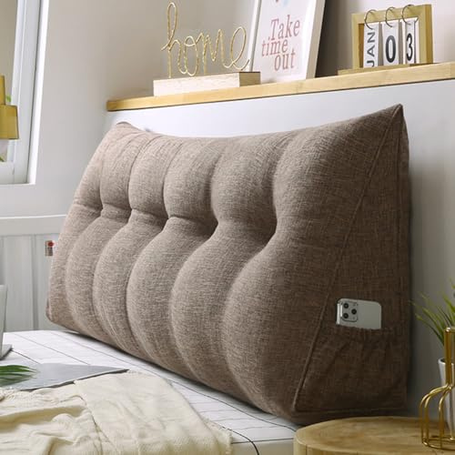 180*50*20cm Rückenkissen,Dreieckigen Kissen,Lendenkissen,Abnehmbarem | Keilkissen für Bett und Sofa geeignet, Kissen mit waschbarem Bezug und praktischem Seitenfach,Braun