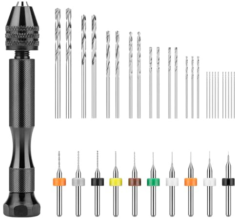 SOKOSEY 36-teiliges Handbohrer-Set, Stiftschraubstock, Handbohrer mit 10 PCB-Mini-Bohrern und 25 Mikro-Spiralbohrern, Schmuckbohrwerkzeug für Harz, Polymerton, DIY Handwerk | Kleiner Finger-Daumen-Schraubstock, PCB und Twist-Bits, Schmuckbohrwerkzeug für Harz, Polymerton, DIY-Bastelsets