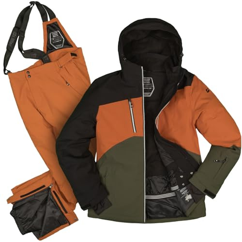 Killtec Herren Skianzug Größe XXL - aus Skijacke schwarz, terrakotta und Skihose gedeckt orange - mit 10000mm Wassersäule - wasserdicht, atmungsaktiv