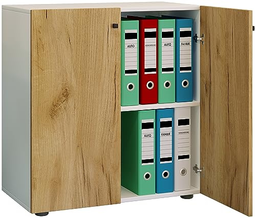 VCM Büroschrank 70x40x74 cm 2 Türen 2 Fächer Aktenschrank Standschrank | Geschlossener Stauraum für Akten und Ordner - Arbeitszimmer oder Studierzimmer - Berufstätige und Studierende - Holzwerkstoff