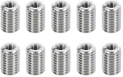 sourcing map 10Pcs Threaded Insert, Stainless Steel M10*1.5 Male to M5*0.8 Female Repair Nut 15mm Long Thread Adapters Sleeve Reducing Nut Thread Repair Screw for Hardwoods Softwoods
