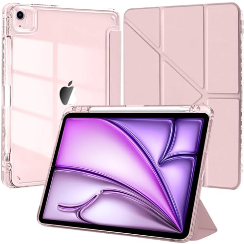 Coque pour iPad Air 13 Pouces M4/M3/M2 (2026/2025/2024)/iPad Pro 12.9 2022/2021/2020/2018 avec Porte-Stylet, 6 en 1 Angles de Vision, Arrière Transparent