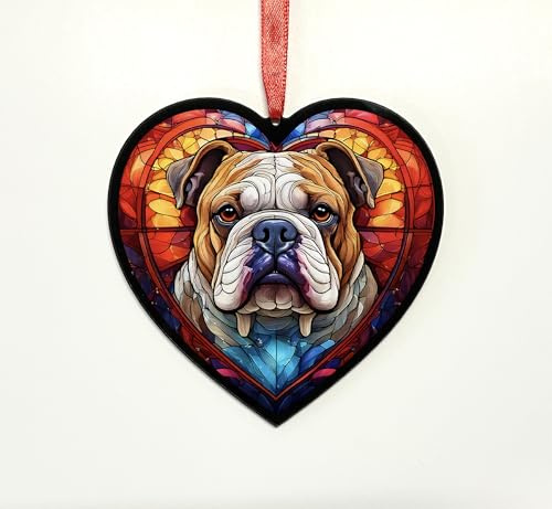 Bulldog Heart Suncatcher - Memorial or Gift for Dog Lovers - 19cm