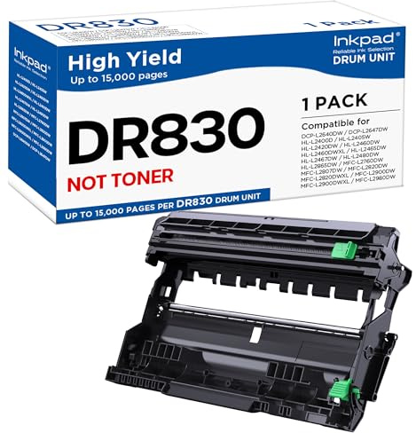DR830 Drum Unit Replacement for Brother DR-830 830 to use with HL-L2460DW DCP-L2640DW HL-L2480DW MFC-L2807DW MFC-L2820DW MFC-L2820DWXL Printers (1 Pack, No Toner)