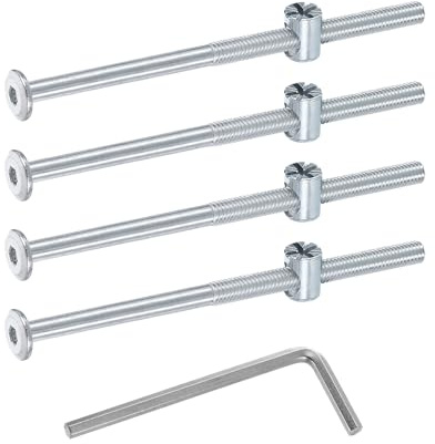 sourcing map 4 bulloni per telaio del letto, M6 x 110 mm, viti a testa esagonale, dadi a cilindro, bulloni per letti a castello, viti per mobili con testa a forma di riso, dado e chiave per sedie e