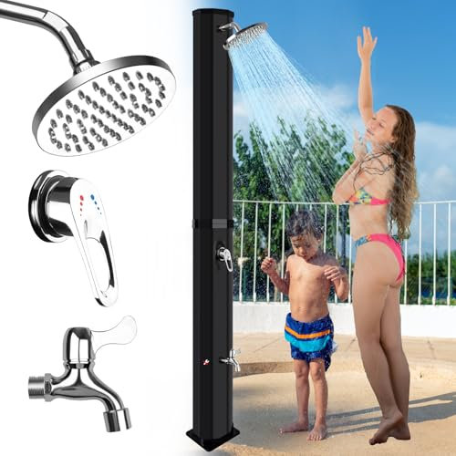 Inoamity Solardusche Garten 60L - Gartendusche Solar Automatische Aufheizung bis 60°C, Einfache Installation, Verstellbarer Wasserhahn & 360°-Duschkopf - Winterfest für Pool, Camping, Außendusche