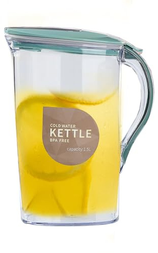 Wasserkrug Mit Deckel - 1.5L Saftkanne Tragbarer Wasserkaraffe Mit Deckel - Kunststoffkrug & Kühlschrankkrug - Transparent Wasserkanne Mit Griff Für Tee, Säfte, Milch, Limonade, Kalte/Heiße Getränke