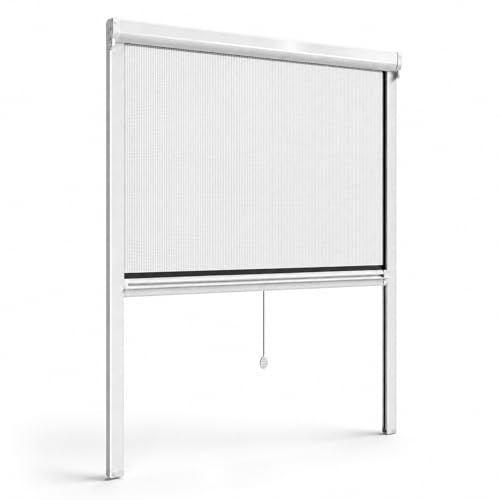 LEIVESTE-Zanzariera a Rullo Riducibile per Finestre, Montaggio Facile e Veloce, Rete in Fibra di Vetro, Telaio in Alluminio,Diverse Misure e Colori. (Bianco, 60 x 150 cm)
