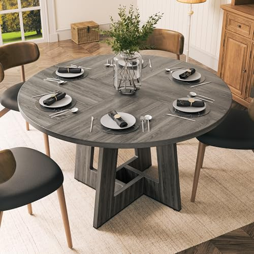 YOUDENOVA Runt matbord, 120 cm, matbord i trä för 4–6 personer, rustikt köksbord, estetik med modern geometri, grått (utan stolar)