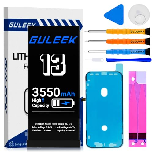 GULEEK Batterie pour iPhone 13, 3550mAh Haute Capacité Réelle, Kit Remplacement Complet avec Outils et Guide