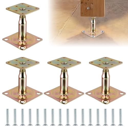 FWEEK 4 Stück Pfostenträger Höhenverstellbar, Verzinkte 100-150 mm Pfostenträger, Stützenfuß Bodenfuß für Zäune, Unterstände, Carports, Pergolen, Bauarbeiten, Gelb