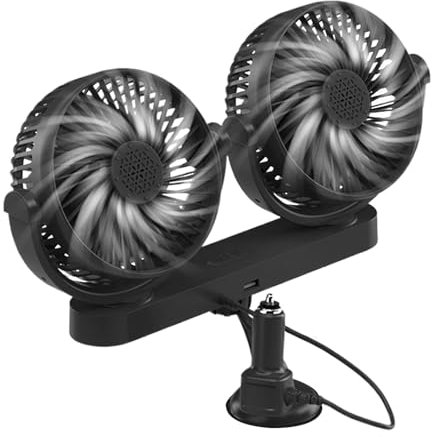 Generico Ventilatore Auto Con Alimentazione USB - Ventola Elettrica per Veicoli con Doppia Testa | Motore Silenzioso 12V 24V con Ventose per Circolazione Aria e Accessori Auto