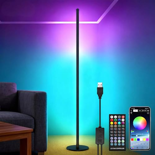 Corner Floor Lamp,156cm Tall RGB Corner Light with 16 Million Colour Changing, Music Sync, DIY Mode, Timer, APP/Remote Control Ambience Light for Gaming Room Living Room Bedroom
